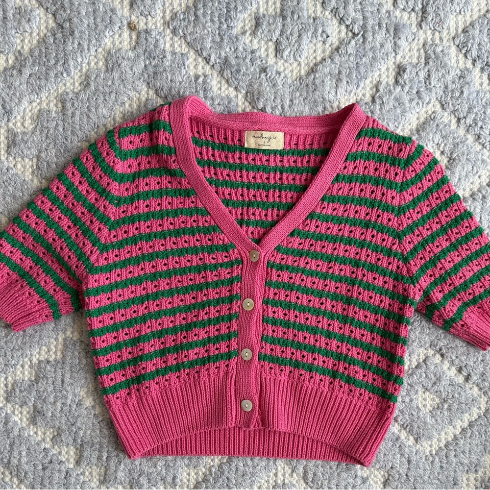 Pink and Green Striped Cardigan